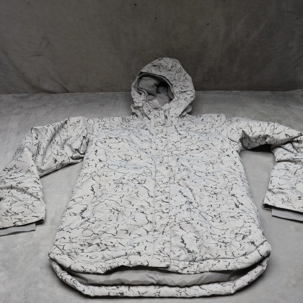 Columbia Ski Jacket Kids Large 14/16 White Marble Print Omni-Heat Insulated Hood